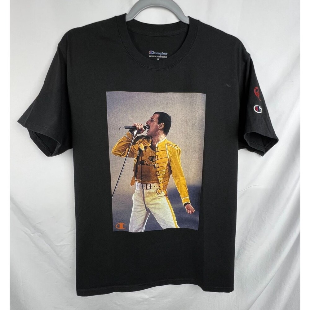 CHAMPION QUEEN Official Merch Graphic T-Shirt Medium Black Freddie Mercury Band